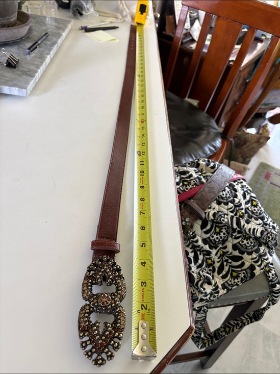 Leatherock  Belt  Leather brown 1” wide /ornate brass buckle/Amber rhinestones main image 13